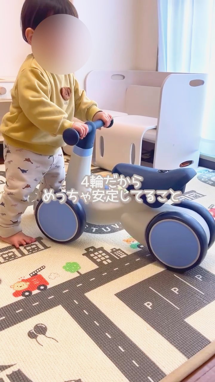 室内のプレイマットの上で乗っているところ