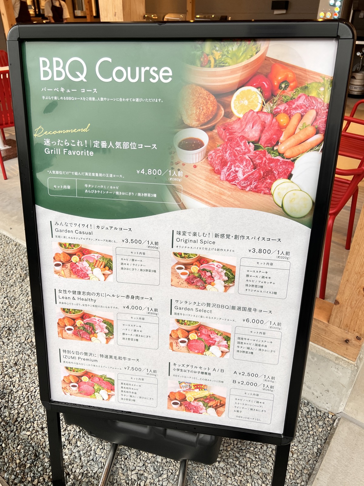 BBQコースのメニュー看板