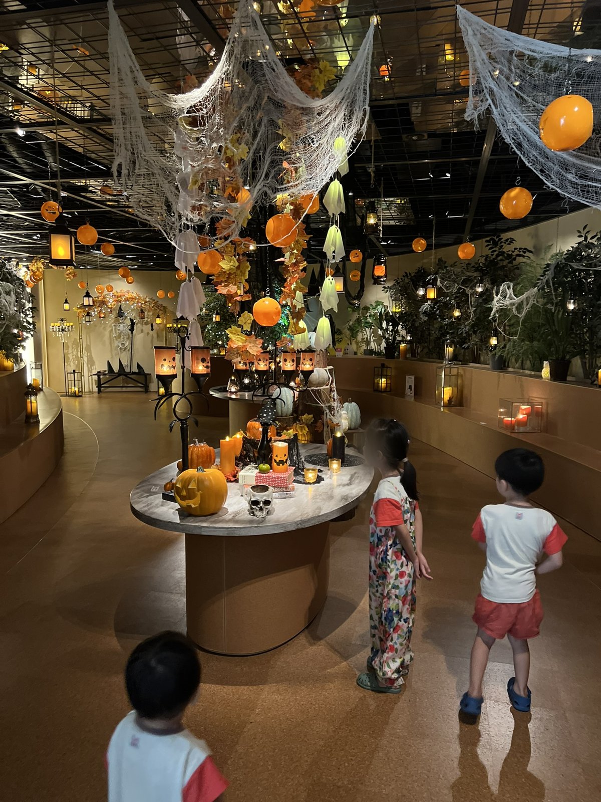 オレンジのランタンやクモの巣で飾られた灯MUSEUM