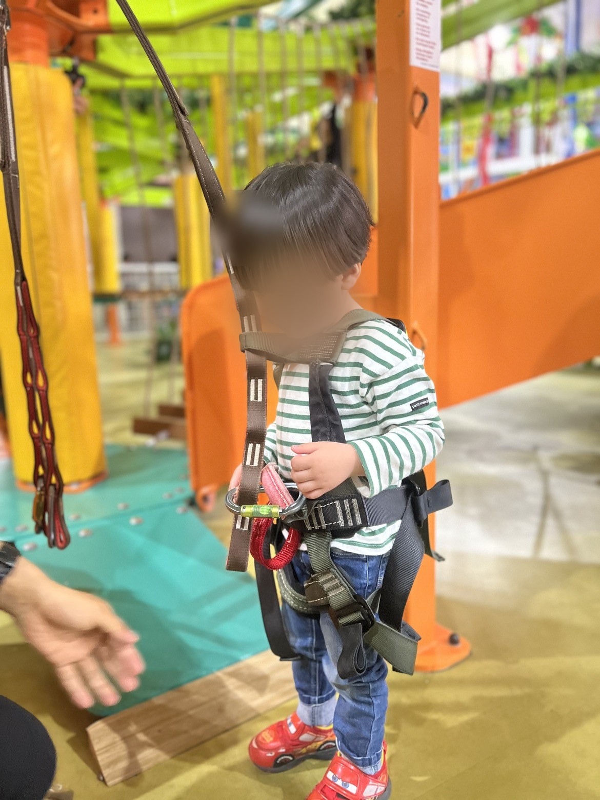 ハーネスを着けた子ども