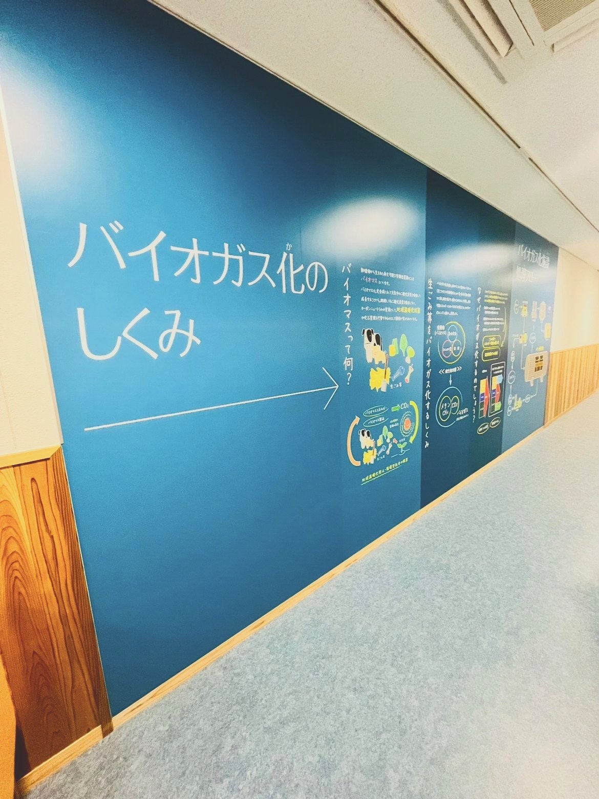 「バイオガス化のしくみ」の壁面展示